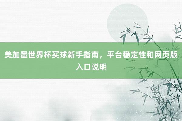 美加墨世界杯买球新手指南，平台稳定性和网页版入口说明